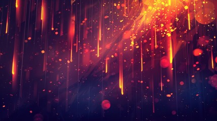 Wall Mural - Abstract Background with Falling  Orange and Red Lights and Particles, Ideal for Technology, Music, or Futuristic Designs