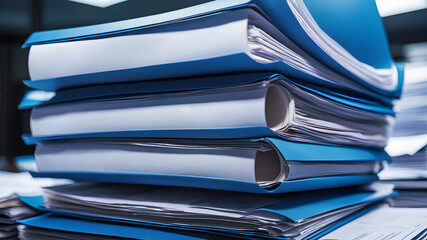 Blue pile of office paperwork about business