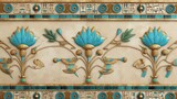 An intricate Egyptian relief carving depicting blue lotus flowers