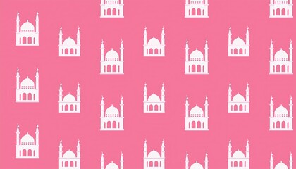 Wall Mural - Mosque pattern with background pink cute. icon mosque cute