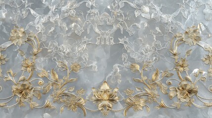 Wall Mural - Close up of a decorative marble surface with gold floral patterns