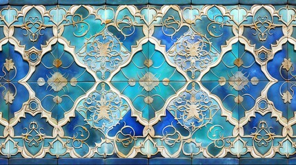 Poster -  intricate blue and gold tilework on a building