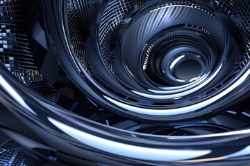 Abstract 3D rendering of a futuristic tunnel with blue metallic rings. Ideal for technology, science fiction, and innovation concepts.