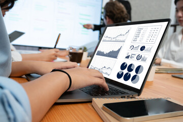 Poster - financial data analysis dashboard by fintech bi or business intelligence display on laptop screen to