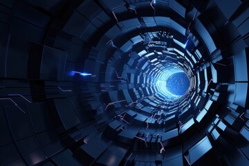 Wall Mural - Futuristic Technology Background with Glowing Blue Wormhole or Tunnel