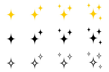 Wall Mural - stars collection - sparkle star icon set - gold and black star icon set - different star shapes isol
