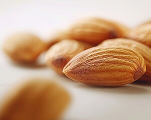 Close-up of Fresh Almonds on a White Surface