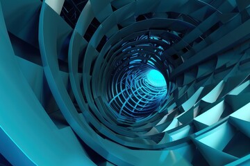 Wall Mural - Abstract 3D render of a futuristic blue tunnel. Modern technology, digital world, or metaverse concept.