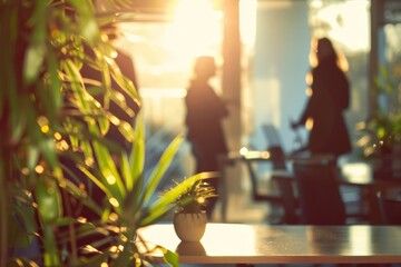 Wall Mural - Sunlit Office Space with People and Potted Plant