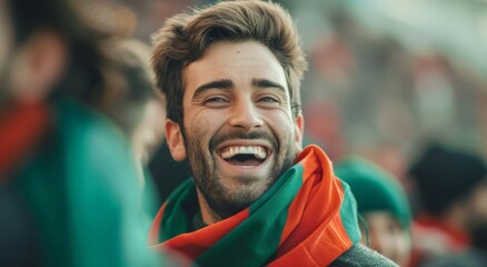 Wall Mural - Happy Man with Beard, Laughing and Smiling, Outdoors in Blurred Background