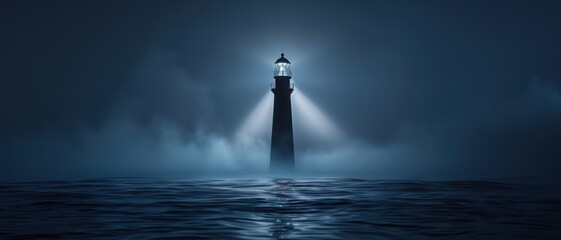 lonely lighthouse beam sweeping over dark sea