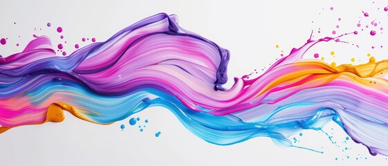 Poster - Swirling acrylic brushstroke ribbon, colorful wave with fluid paint splash,