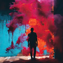 Sticker - a man standing in front of a colorful wall