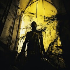 Wall Mural - a man standing in front of a yellow light