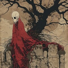 Canvas Print - a painting of a skeleton wearing a red cloak