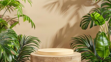 Wall Mural - Wooden Podium with Tropical Plants