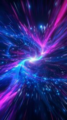 Poster - Abstract Blue And Purple Neon Glow Cosmic Explosion