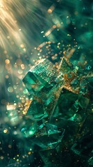 Wall Mural - Macro View of Glittering Emerald and Sapphire Platonic Solids With God Rays