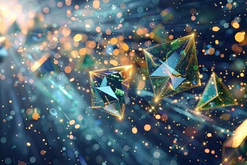 Poster - Abstract Platonic Solids With Glittering Dust and God Rays