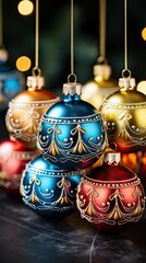 Wall Mural - christmas balls on a black background HD 8K wallpaper Stock Photographic image