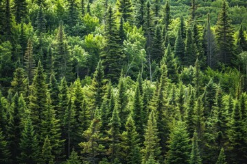 Wall Mural - lush green forest of old growth spruce fir and pine trees healthy nature landscape