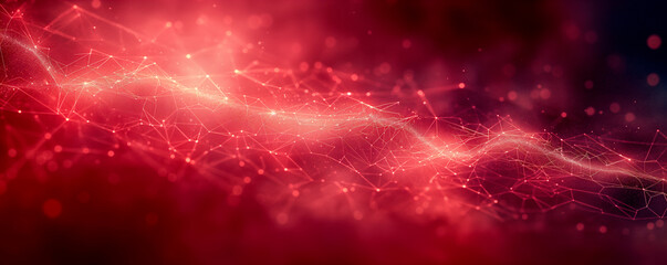Wall Mural - Red glowing data stream with digital particles on a dark background, a red light glow effect futuristic technology banner.