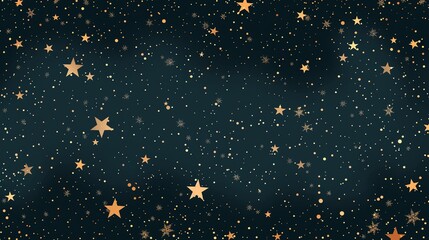 Wall Mural - a seamless pattern of gold stars and dots on a dark blue background.