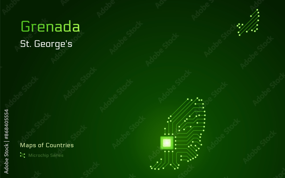 Grenada Map with a capital of St. George's Shown in a Microchip Pattern ...