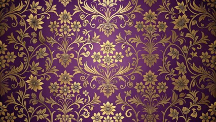 Canvas Print - Gorgeous gold and purple floral wallpaper, luxurious, elegant, decorative, vibrant, pattern, texture, background