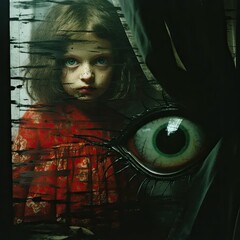 Wall Mural - a painting of a young girl with a creepy eye