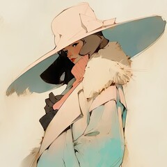 Wall Mural - a woman with a hat and coat on