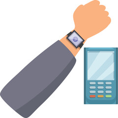 Poster - Customer is paying for a purchase using a smartwatch with nfc technology at a point of sale terminal