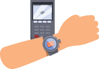 Poster - Customer paying contactless with smart watch at pos terminal