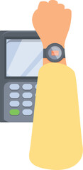 Poster - Customer is paying for a purchase using a contactless payment system on their smartwatch at a point of sale terminal