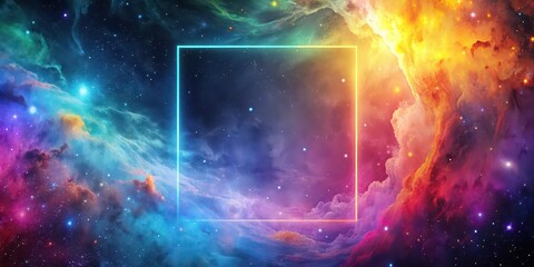 Wall Mural - vibrant abstract background with cosmic and nebular elements next to a solid color square, abstract,