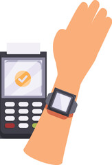 Poster - Customer making contactless nfc payment using smartwatch for purchase in store