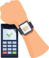 Poster - Hand with a smartwatch making a contactless payment on a pos terminal