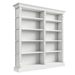 Poster - 3d illustration of a transparent checkered background with an empty white bookshelf