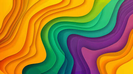 Wall Mural - Abstract background with colorful shapes and curves in yellow, orange, purple and green colors. 