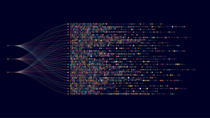 Poster - Big data visualization. Social network, financial analysis of complex databases. Data mining. Vector technology background. Information analytics concept.