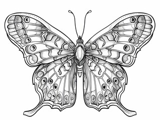 adorable butterfly, easy coloring book sketch, simplified lines and shapes, perfect for young children, isolated on white background