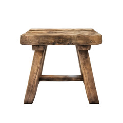 Poster - Vintage wooden stool with a textured surface, isolated on a transparent backdrop