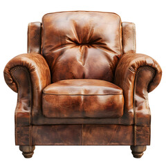 Poster - Vintage brown leather armchair in high-resolution isolation shot
