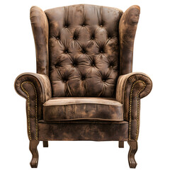 Poster - Elegant antique-style tufted leather armchair with transparent background, ideal for classic interiors