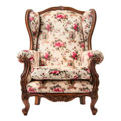 Aufkleber - Elegant floral upholstered classic wooden armchair with transparent background in png format