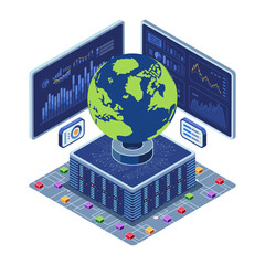 Poster - Isometric Global Data Center with Big Data Analytics Screen