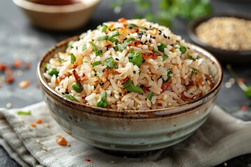 Wall Mural - A bowl of rice with green peas and sesame seeds