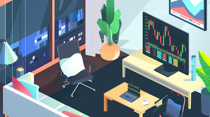 Wall Mural - Online trading on stock exchange at home isometric vector image