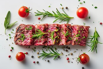Wall Mural - A piece of meat with herbs and tomatoes on top