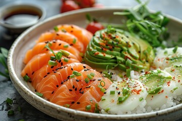 Wall Mural - A plate of sushi with avocado and sesame seeds